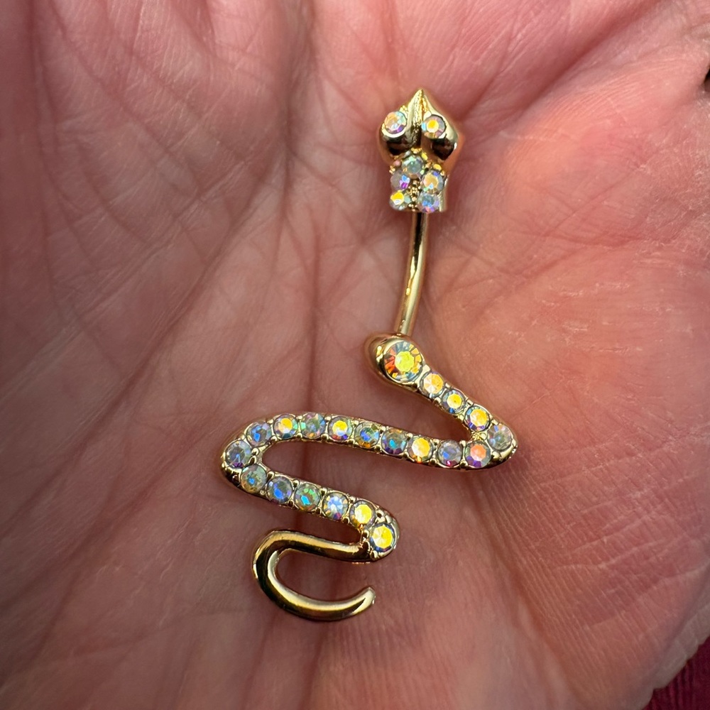 Belly Button Ring - Elegant Gold Tone Copper  Snake with glamorous  rhinestones